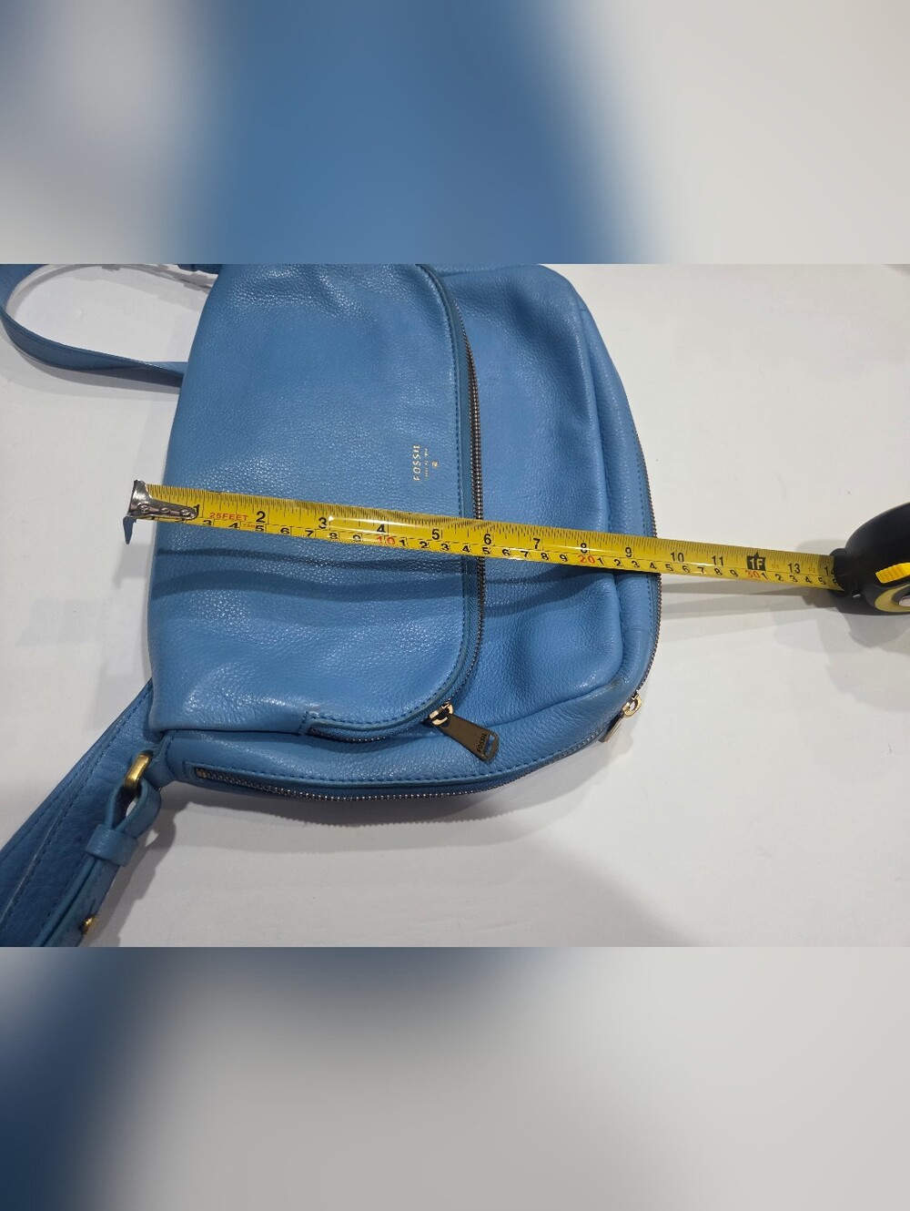 Fossil Preston Royal Blue Pebbled Leather Crossbody Bag 11×9×2in. - Picture 6 of 8
